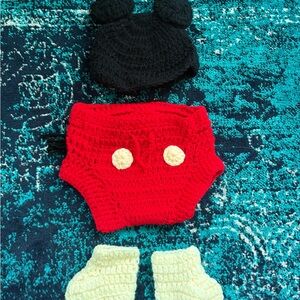 Mickey Mouse Handmade Red and Black Crochet Baby Set